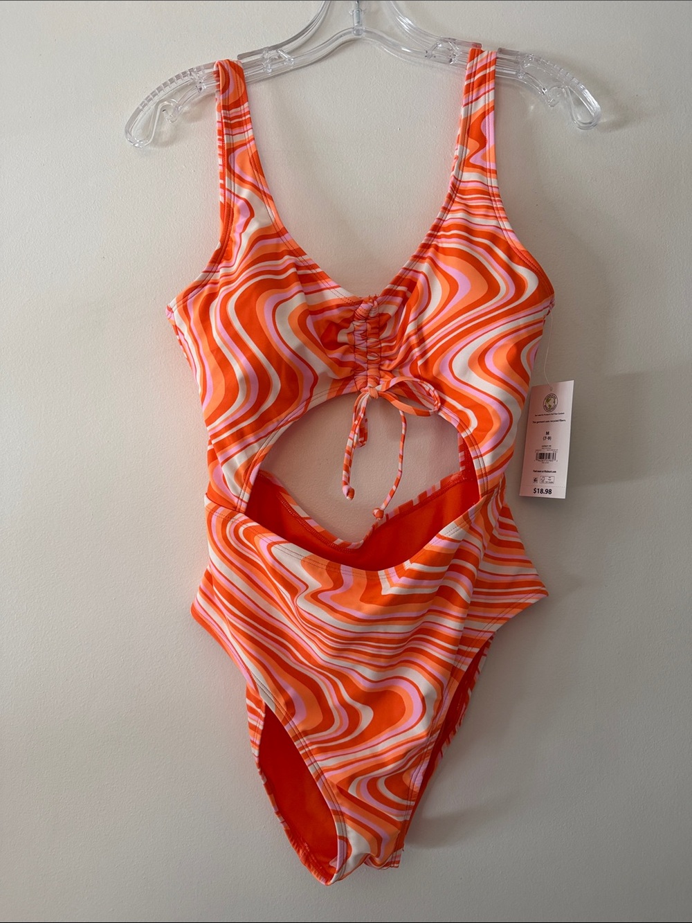 NWT No Boundaries Sunset Swirl Cutout One Piece Swimsuit M Retro Monokini